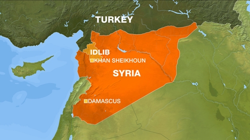 Vị trí thị trấn Khan Sheikhoun, Syria. Đồ họa: Al Jazeera.