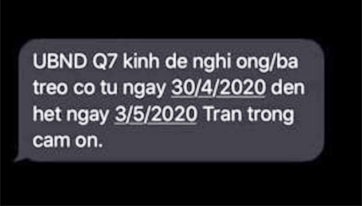 Tin nhắn giả mạo UBND quận 7.