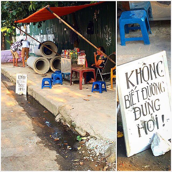Chắc chị chủ quán bị hỏi đường nhiều quá nên phải nói luôn, đỡ phiền.