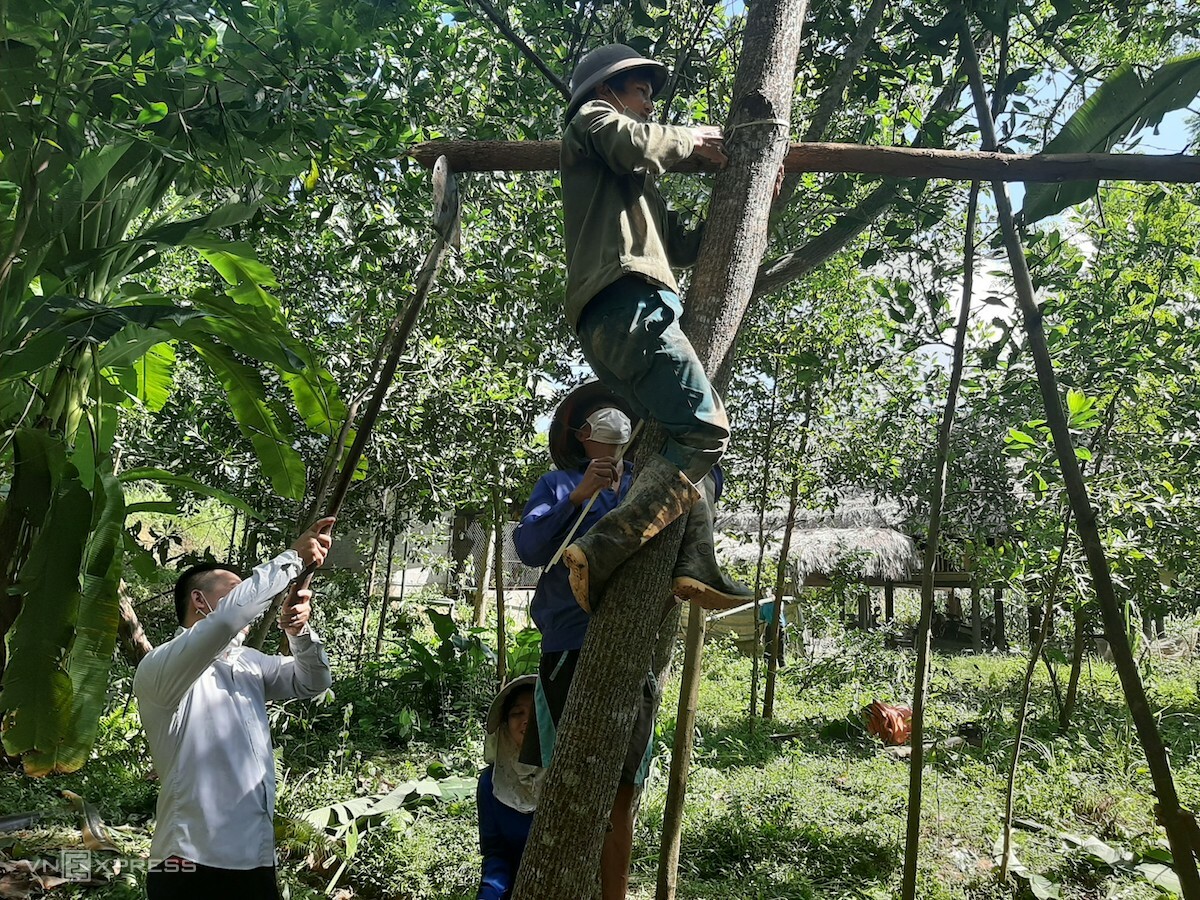 Dựng lán ngoài vường cho người thân cách ly. Ảnh: CTV