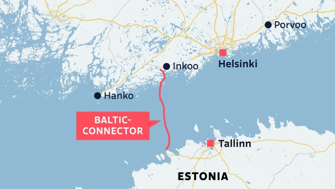 Vị trí đường ống dẫn khí Balticconnector. Đồ họa: YLE